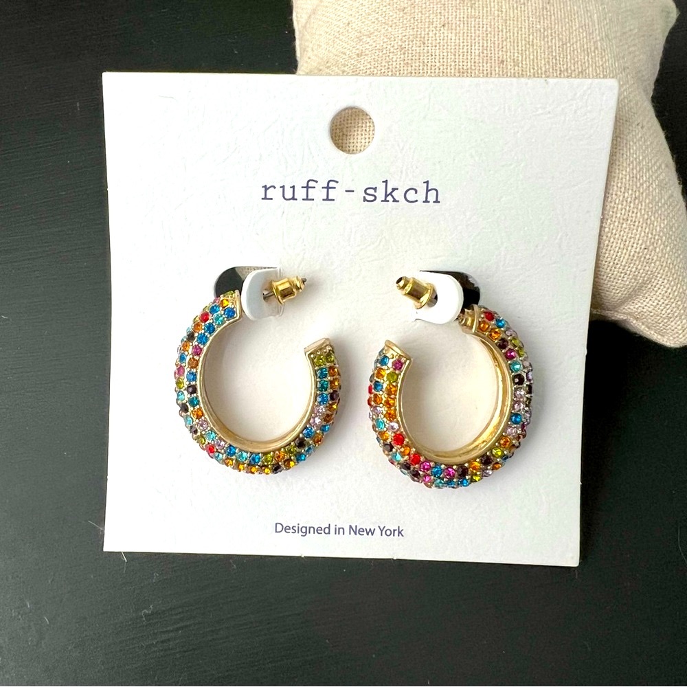 NWT Lo Luna Multicolored Pave Crystal Hoop Earrings
